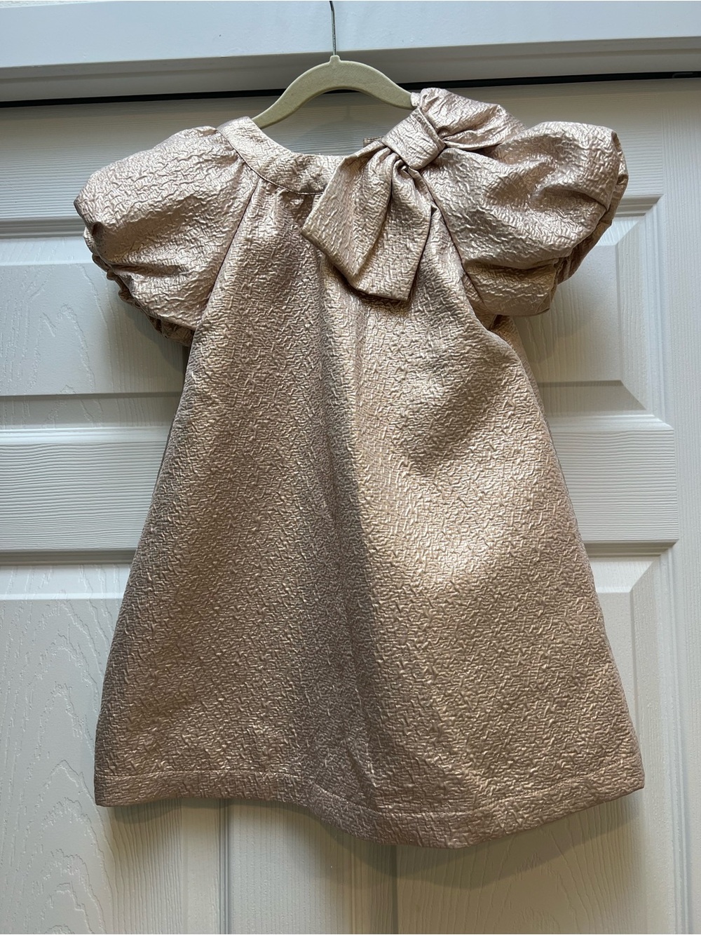 Zara Metallic Champagne Bow Puff-Sleeve Dress